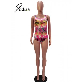 Women Print Summer Sleeveless Backless Bodysuit Lace Up Mini Skirt Beach Outwear Bathing 2 Pcs Set Swimwear